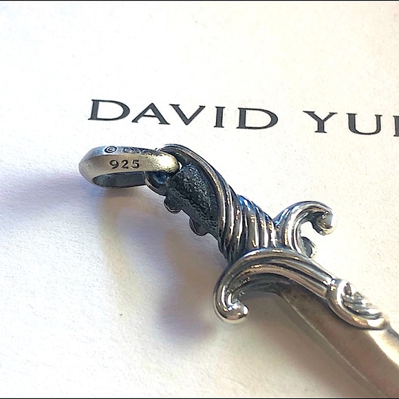 DAVID YURMAN Sterling Silver Men's Waves~Dagger Amulet Necklace Pendant - Picture 5 of 5
